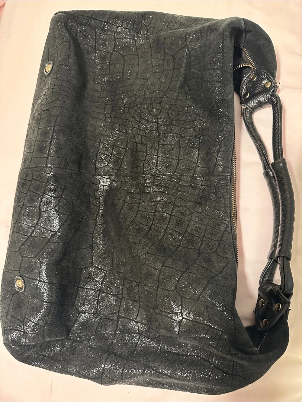 Lola Bernard Leather Elegant Black Crocodile-Embossed shoulder Hono Large Bag